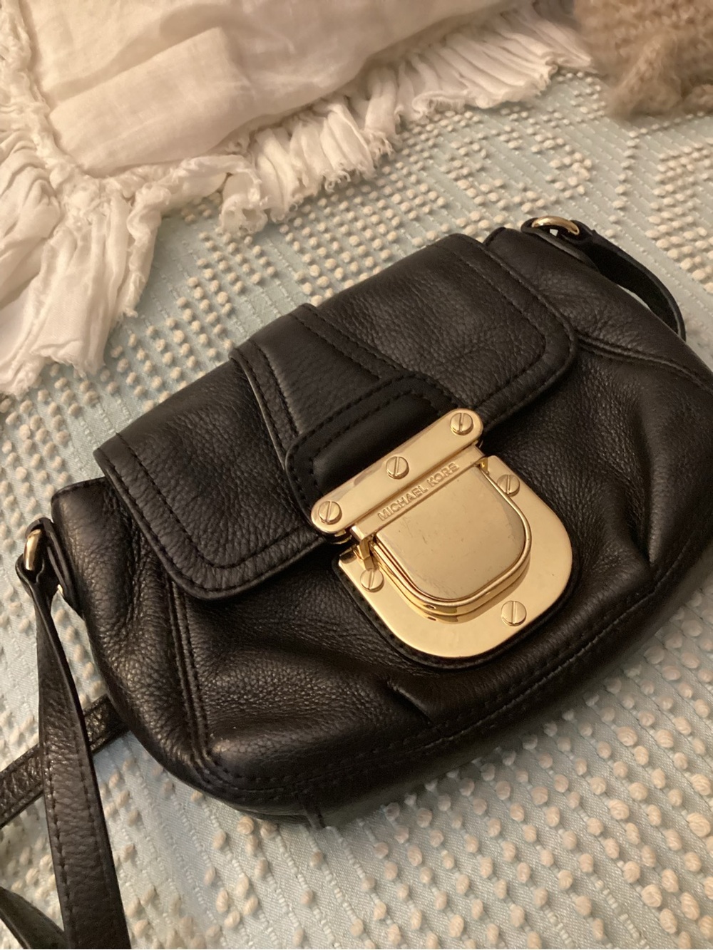 Michael Kors Black Leather Crossbody with Gold Hardware